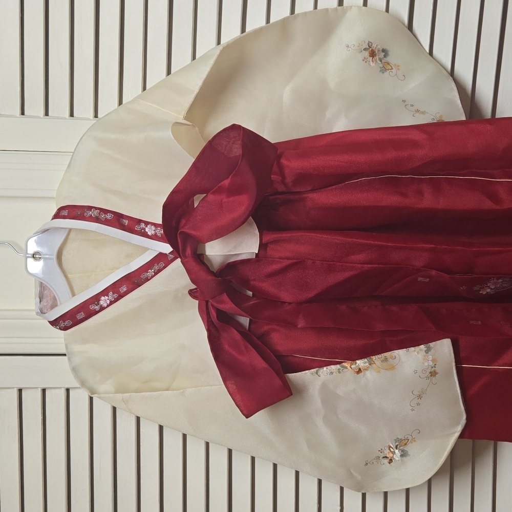 Elegant Red and Cream Traditional Hanbook Coat And Dress